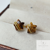 Natural Tiger Eye Star Stud Earrings, Gold Plated Jewelry, Wire Jewelry, Gemstone Earrings, Stud Earrings, Women earrings, Gift For Her,Gift